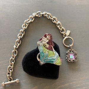 Mermaid sz. 7 ring and pretty chain stone bracelet